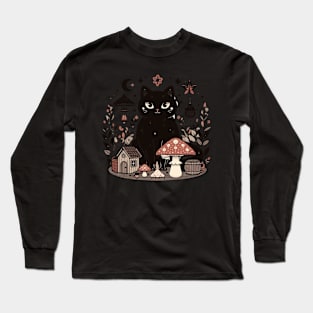 Cute Cottagecore Aesthetic Cat Mushroom Women Kids Long Sleeve T-Shirt